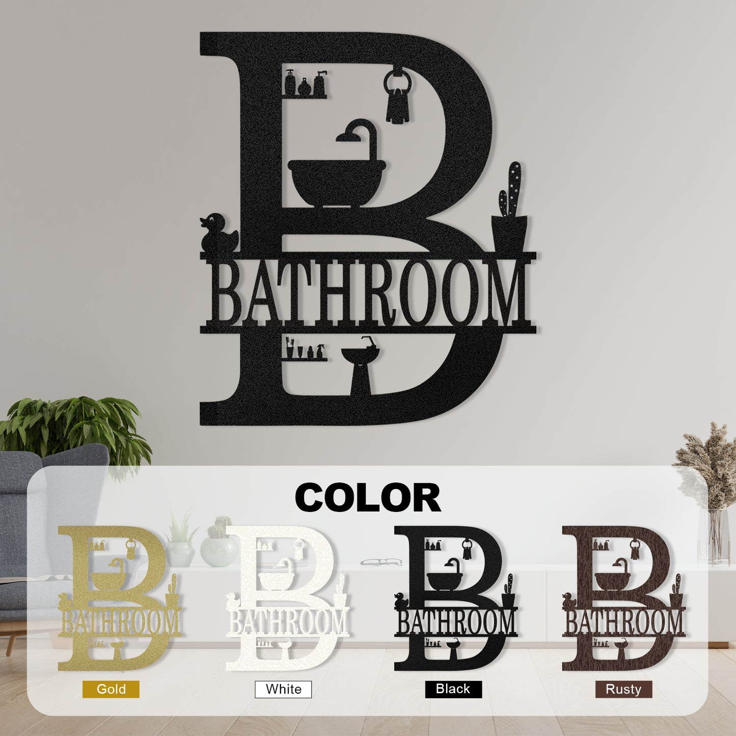 Dyoart Custom Metal Bathroom Wall Art, Farmhouse Bathroom Metal Wall Decor, Personalized Funny Bathroom Sign, Modern Home Hanging Decorations for Home Bathroom