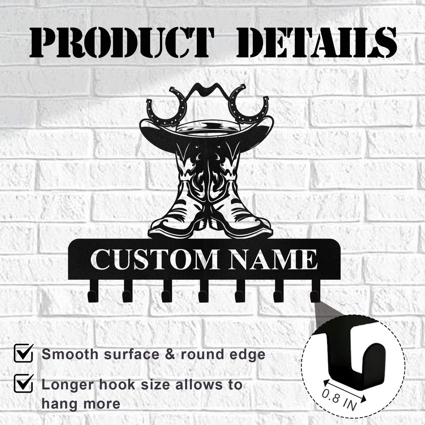 Personalized Cowboy Coat Hooks, Cowboy Boots Key Holder Wall Mount, Clothes Cowboy Hat Rack and Backpack Hanger, Western Wall Decor, Metal Key Rack Organizer for Living Room Bedroom Color06