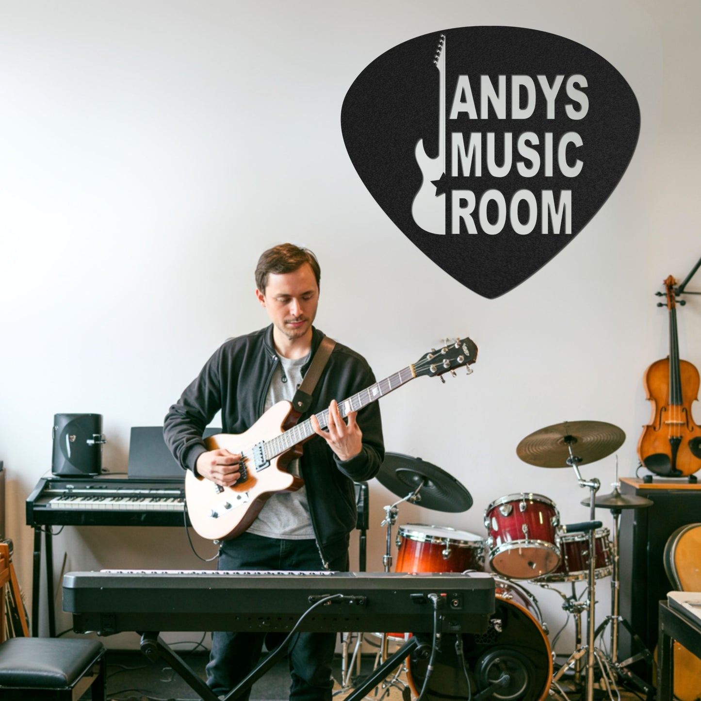 Customized Metal Sign, Personalized Musical Theme Metal Sign, Guitar Wall Art, Music Room Accessories, Custom Guitar Wall Decor for Bedroom Studio Mancave, Music Teacher Gifts