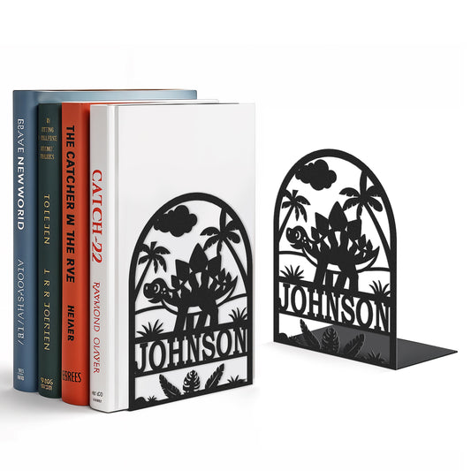 Personalized Name Book Ends Metal, Heavy Duty Bookends for Shelves Decorative, Dinosaur Non-Slip Book Stopper, Modern Bookshelf Decor for Home Office Desk, Gifts for Readers Color08