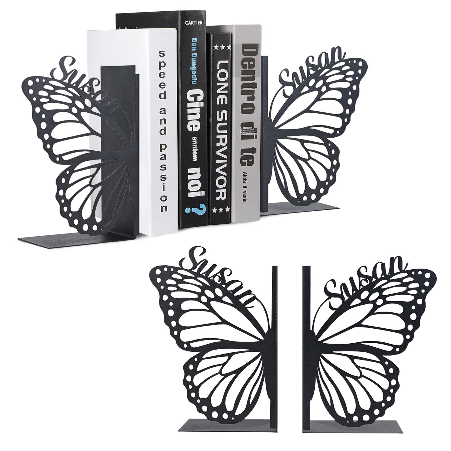 Personalized Name Book Ends Metal, Heavy Duty Bookends for Shelves Decorative, Dinosaur Non-Slip Book Stopper, Modern Bookshelf Decor for Home Office Desk, Gifts for Readers Color08