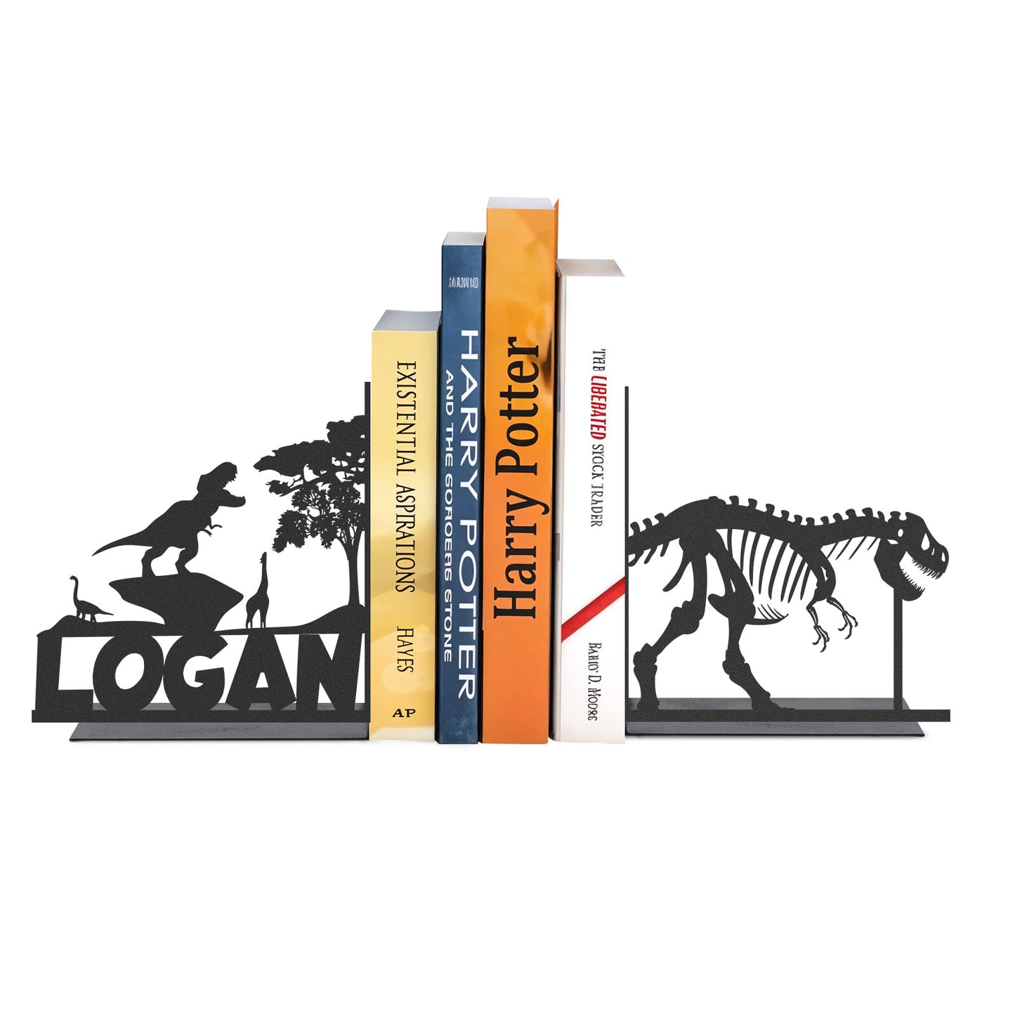 Personalized Name Book Ends Metal, Heavy Duty Bookends for Shelves Decorative, Dinosaur Non-Slip Book Stopper, Modern Bookshelf Decor for Home Office Desk, Gifts for Readers Color08