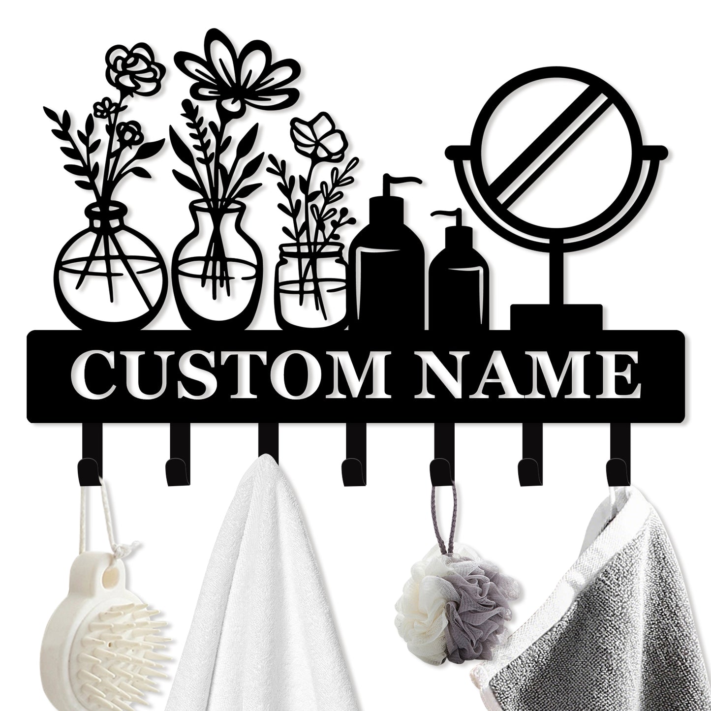 Personalized Towel Hooks, Hand Towel Holder for Bathroom, Robe Hanger Coat Hooks, Bathroom Accessories, Custom Name Decorative Wall Hooks for Bathroom Bedroom Room, Home Decor Gifts Color01
