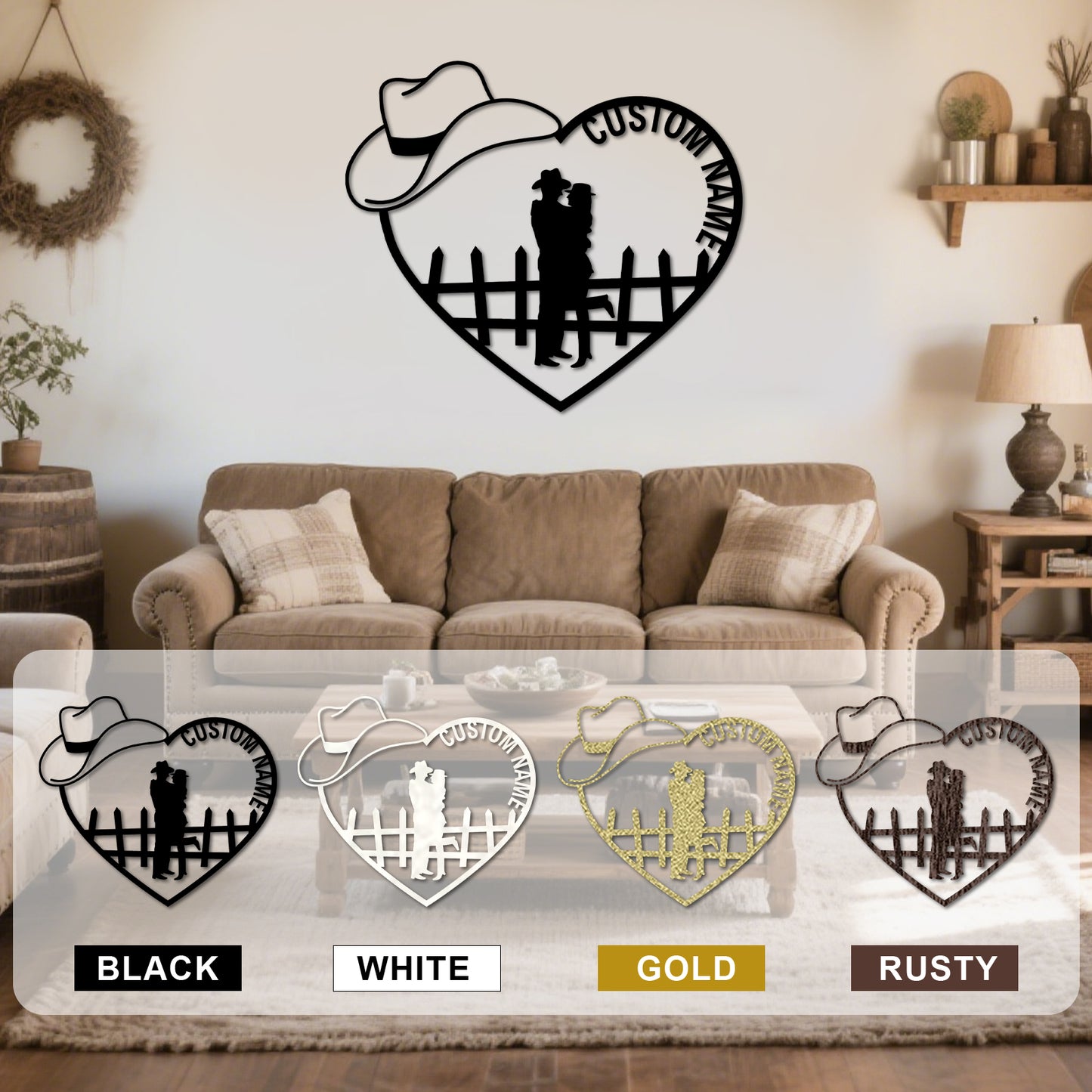 Personalized Cowboy Couple Sign, Western Home Decor, Custom Metal Name Sign, Rustic Western Wall Art, Cowboy Cowgirl Wall Decor, Wedding Anniversary Gifts for Couples 2025 Color10