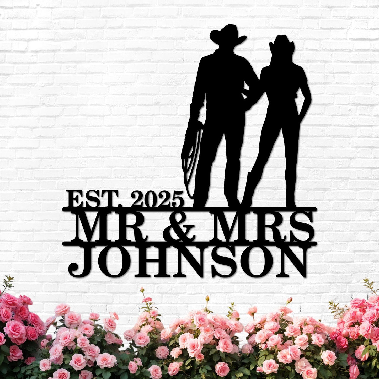 Personalized Cowboy Couple Sign, Western Home Decor, Custom Metal Name Sign, Rustic Western Wall Art, Cowboy Cowgirl Wall Decor, Wedding Anniversary Gifts for Couples 2025 Color10