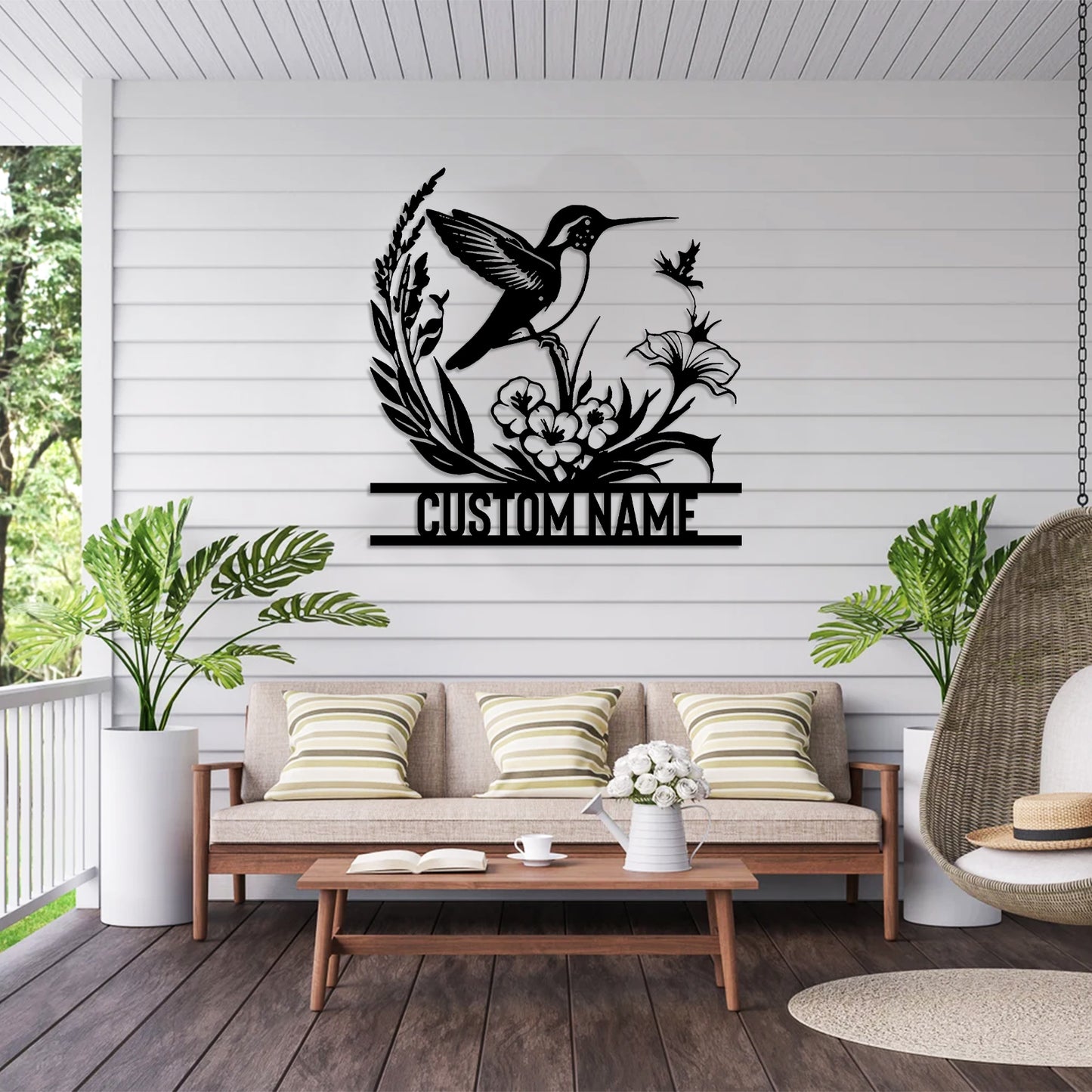 Custom Garden Stake Metal Sign, Personalized Floral Name Plaque with Birds and Butterflies, Outdoor Yard Decor for Gardeners
