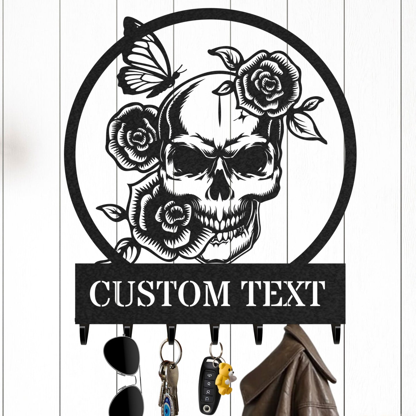 Personalized Key Holder for Wall, Custom Metal Deer Cabin Key Hooks with Name, Metal Jacket Holder Hooks Organizer Rack, Coat Hanger Decor for Kitchen, Entryway, Hallway, Office, Doorway