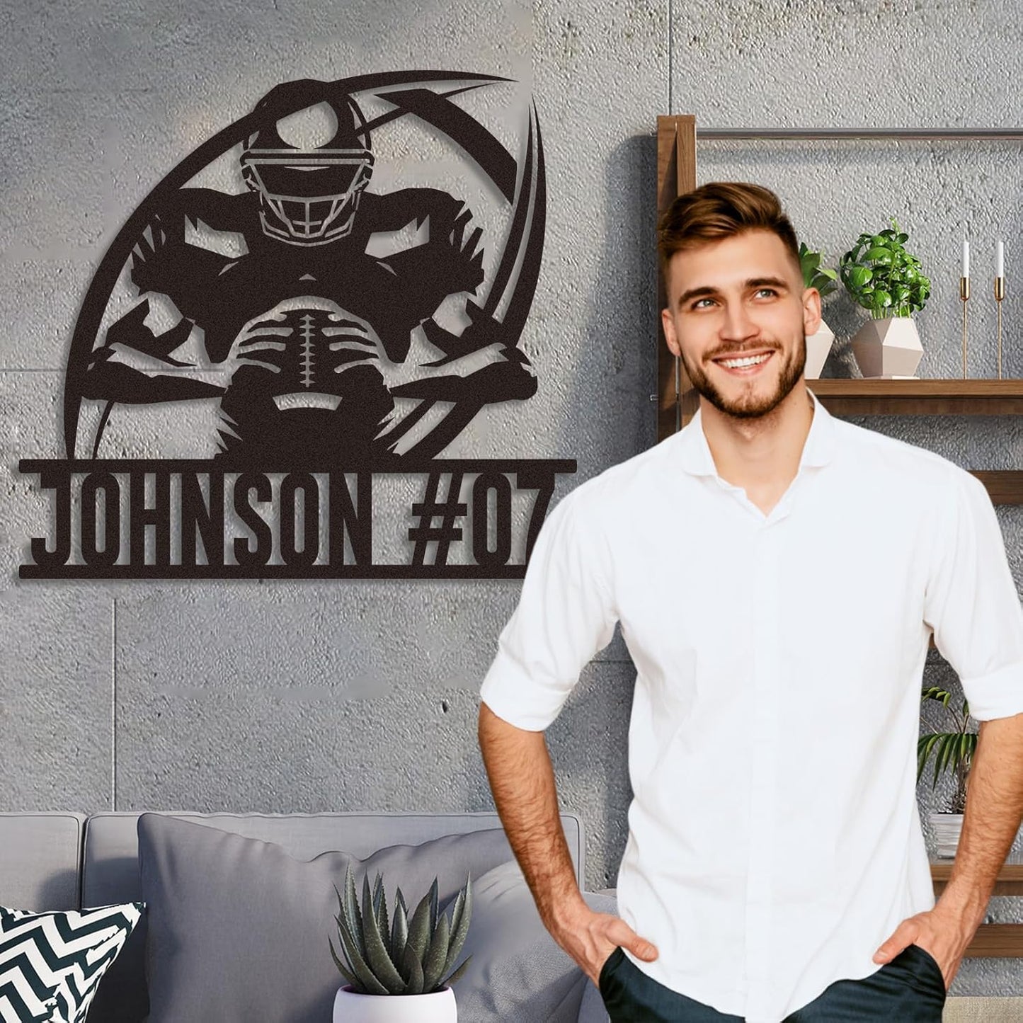 Custom Football Player Metal Sign with Name and Number, Personalized Sports Wall Art, Football Room Decor for Boys or Coach Gift
