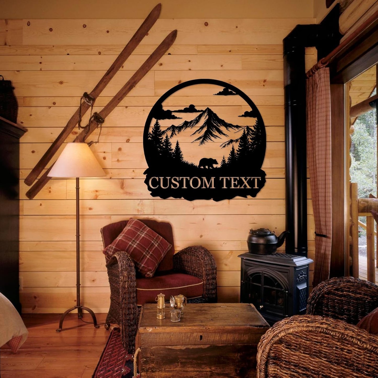 Custom Metal Bear Mountain Family Name Sign Outdoor Cabin Farmhouse Wall Decor Hunter Gift