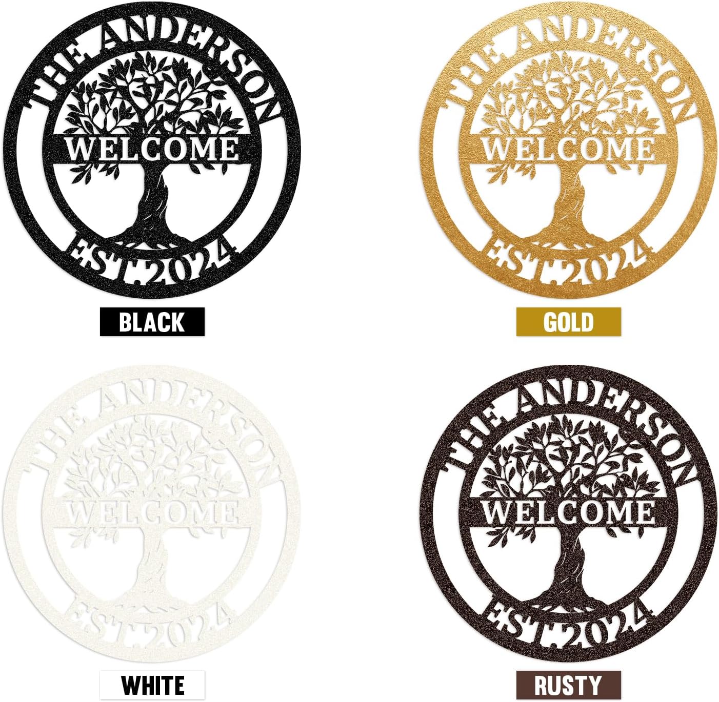 Personalized Tree of Life Metal Name Sign, Garden Yard Sign, Monogram Wall Decor