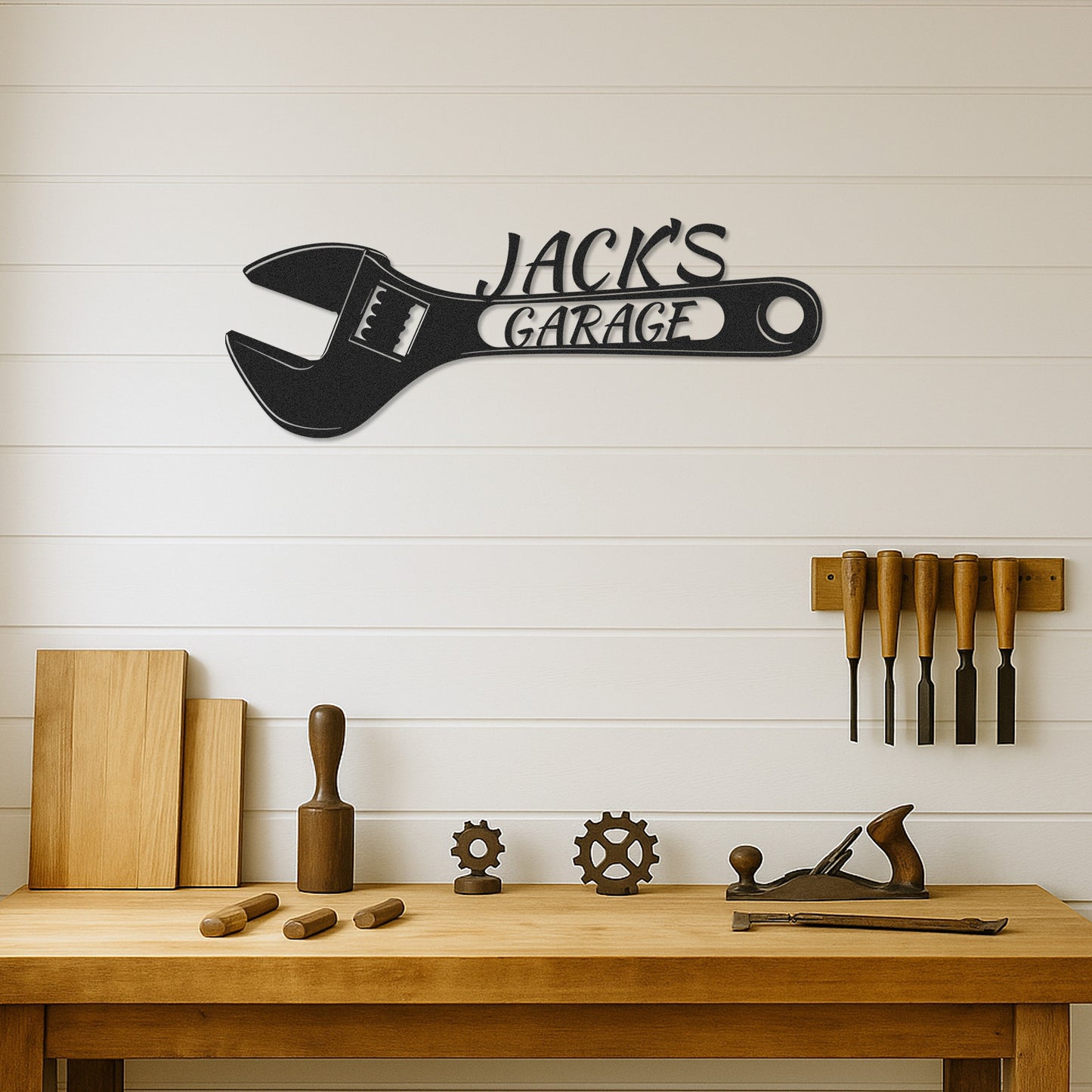 Custom Wrench Garage Sign, Personalized Metal Garage Wall Decor, Gift for Dad or Mechanic