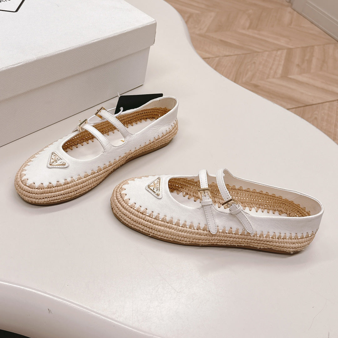 Raffia Straw Mary Jane Flat Single Shoes 1025051503