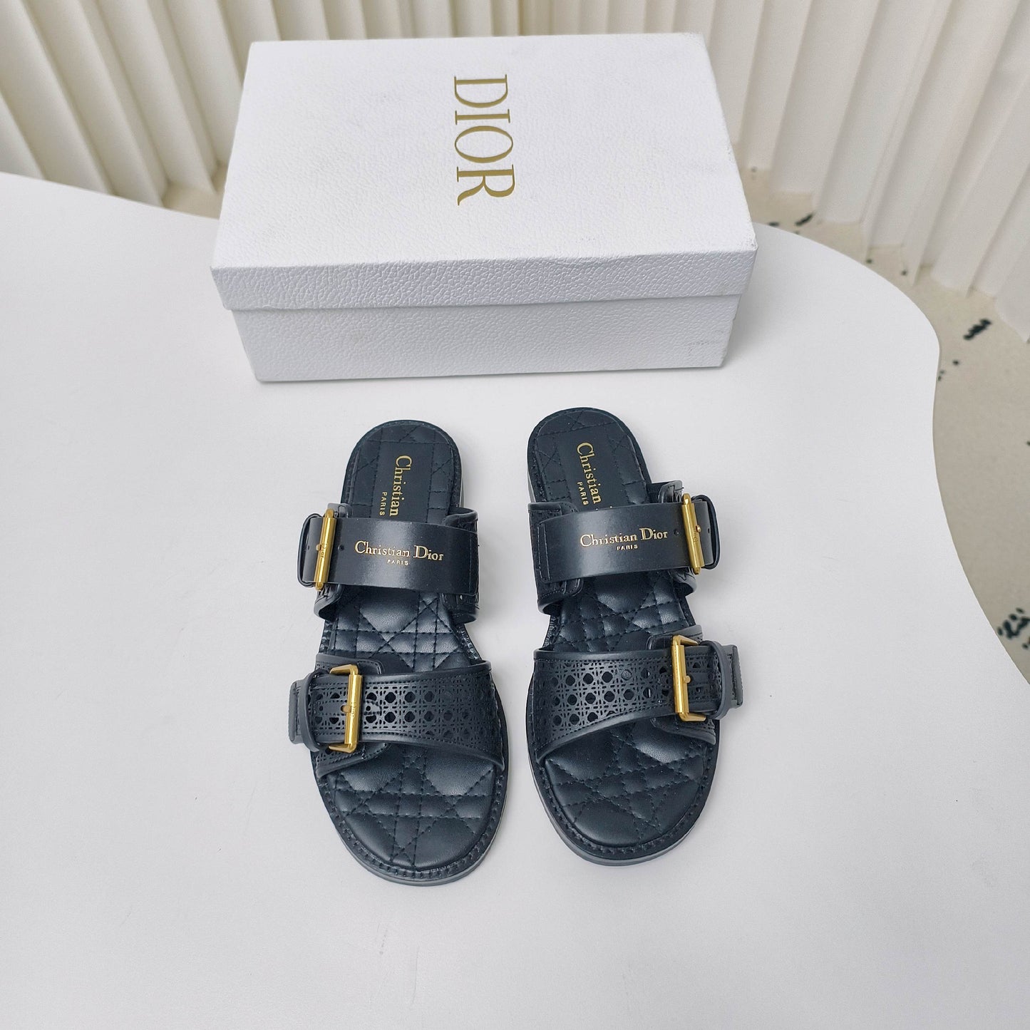 CD Cow leather cutout flat sandals 1825022816
