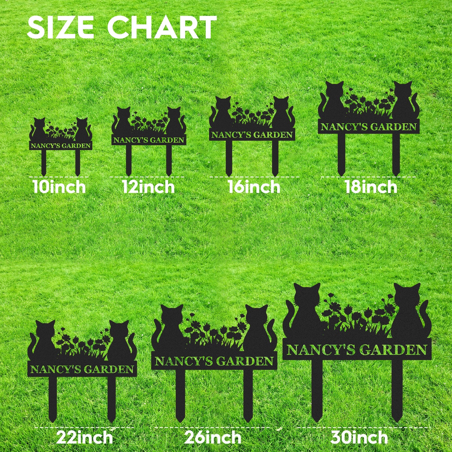 Custom Cat Garden Sign with Floral Design, Personalized Outdoor Stake for Yard or Memorial Use, Cat Lover Gift Idea
