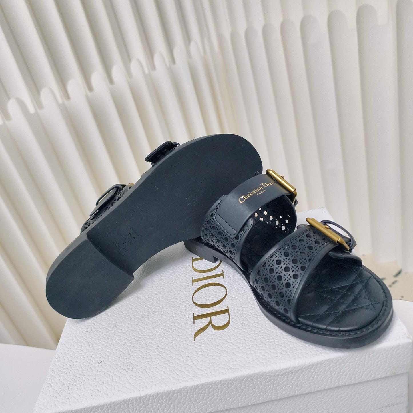 CD Cow leather cutout flat sandals 1825022816