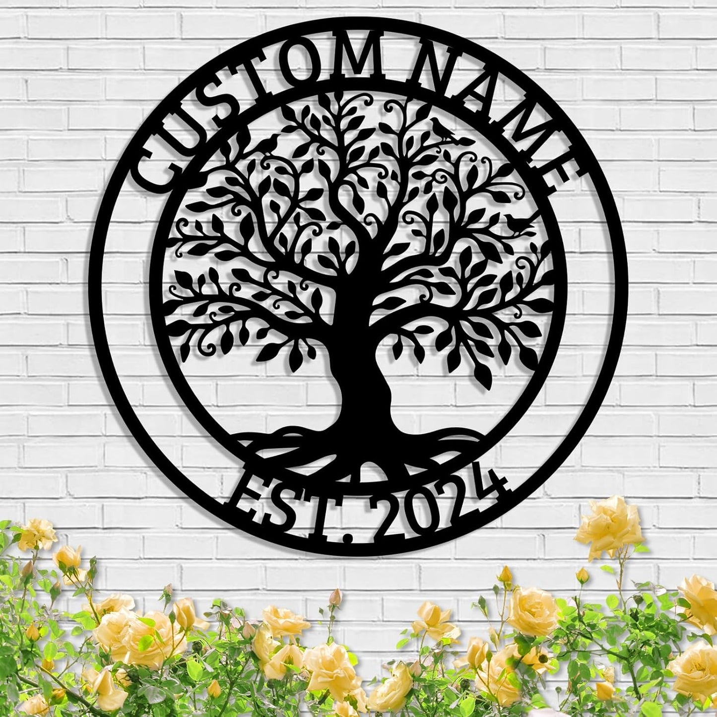 Custom Metal Welcome Sign, Family Tree of Life Door Hanging, Personalized Olive Tree Name Sign