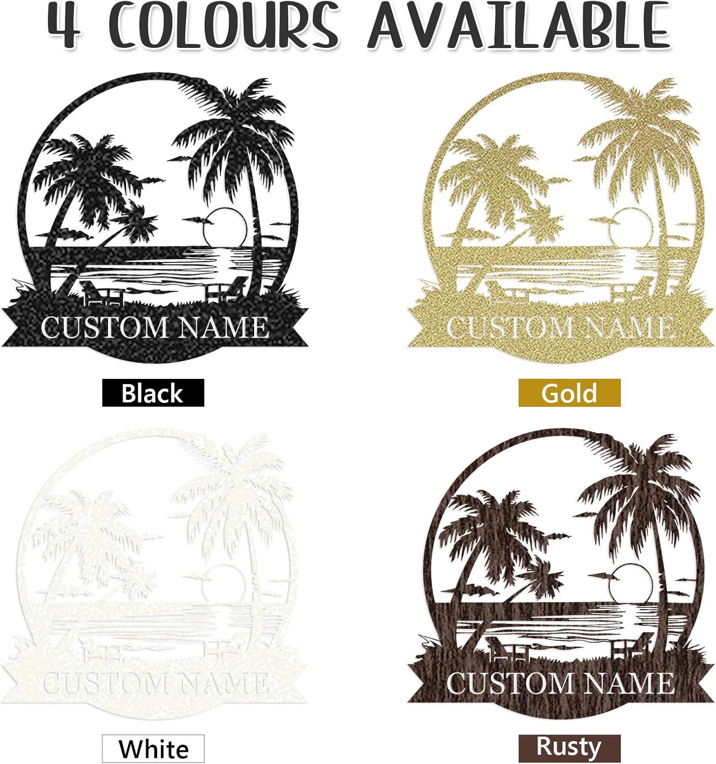 Personalized Metal Palm Trees Wall Art, Custom Metal Name Sign, Palm Tree Yard Decor, Beach Signs Outdoor Wall Decor