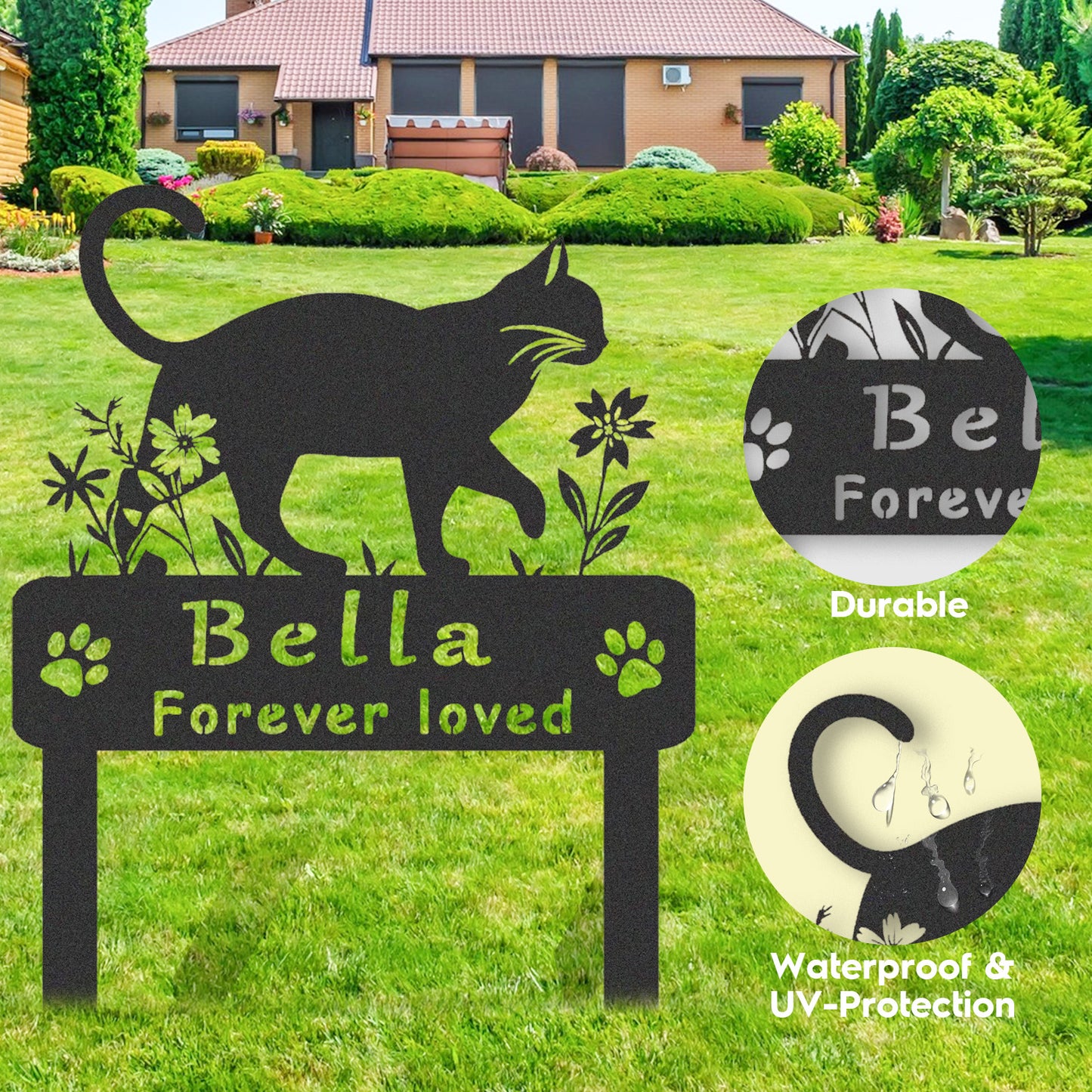 Personalized Metal Cat Garden Stake,Cat Grave Marker,Cat Memorial Stake,Custom Cat Cemetery Stake