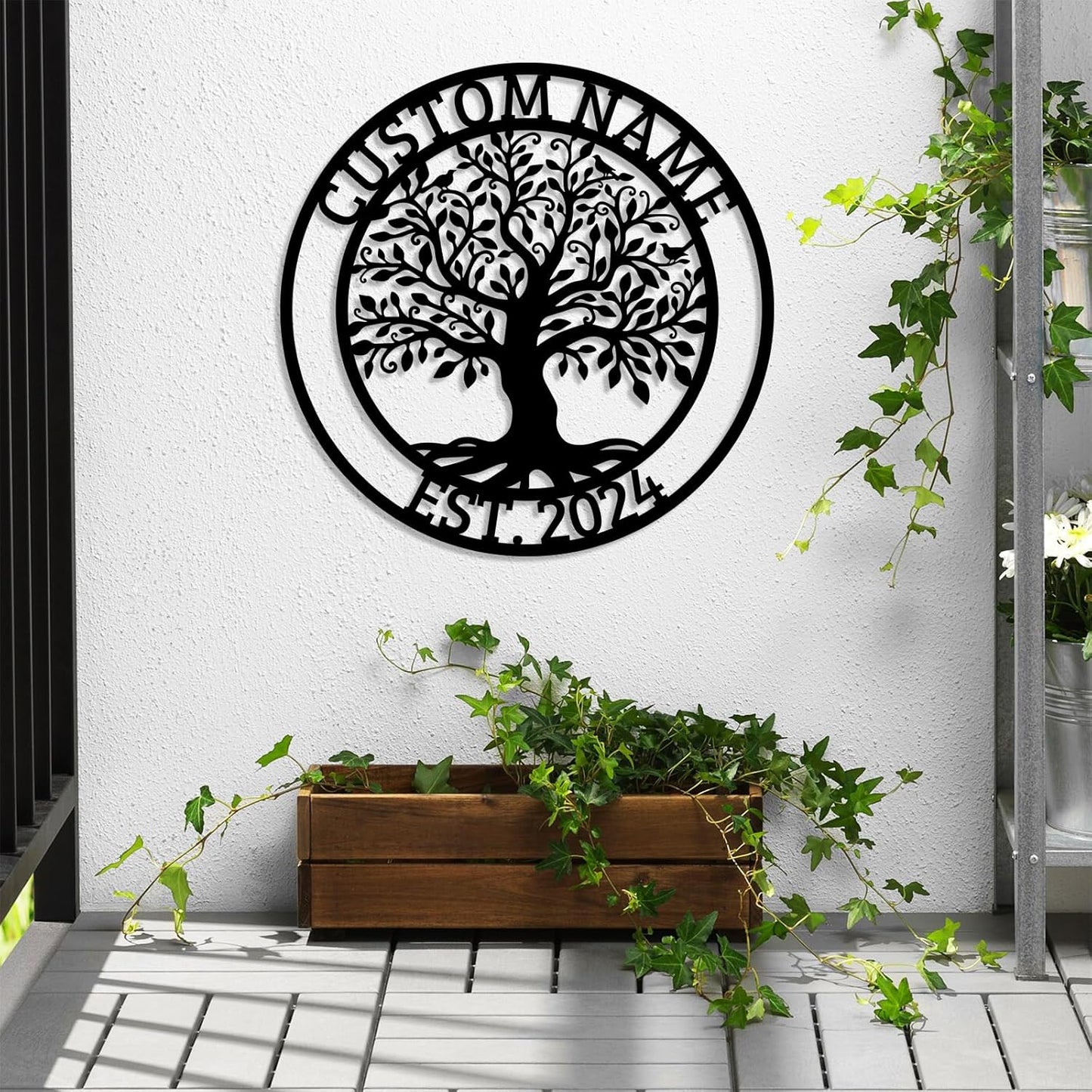 Custom Metal Welcome Sign, Family Tree of Life Door Hanging, Personalized Olive Tree Name Sign