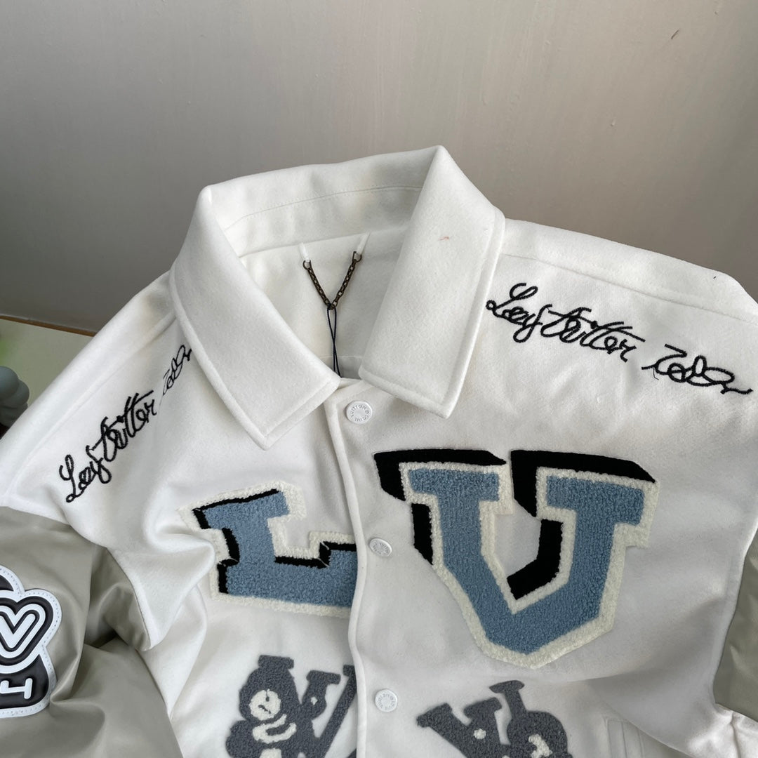 Bugs Bunny towel embroidered wool and leather baseball jacket XC0823102004