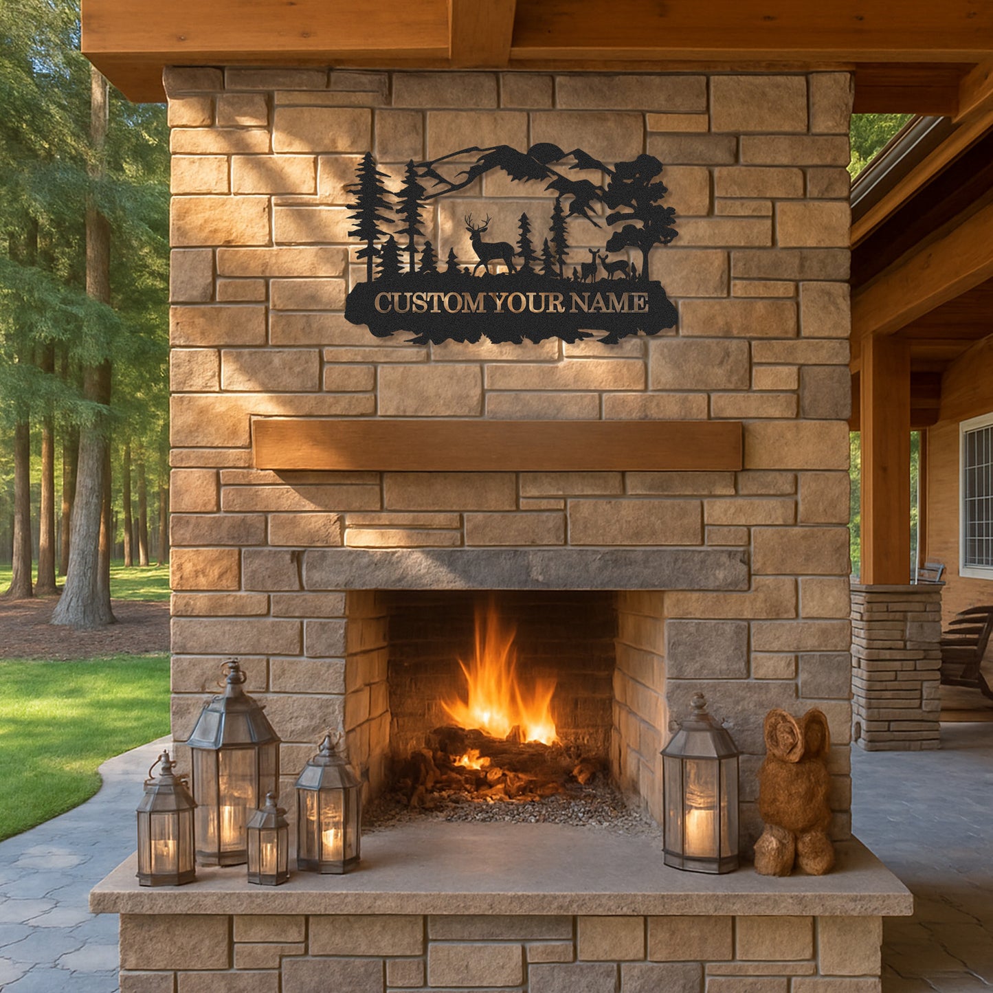 Deer Scene Custom Metal Sign, Personalized Woodland Mountain Decor for Cabin Porch or Nature Lover��s Gift