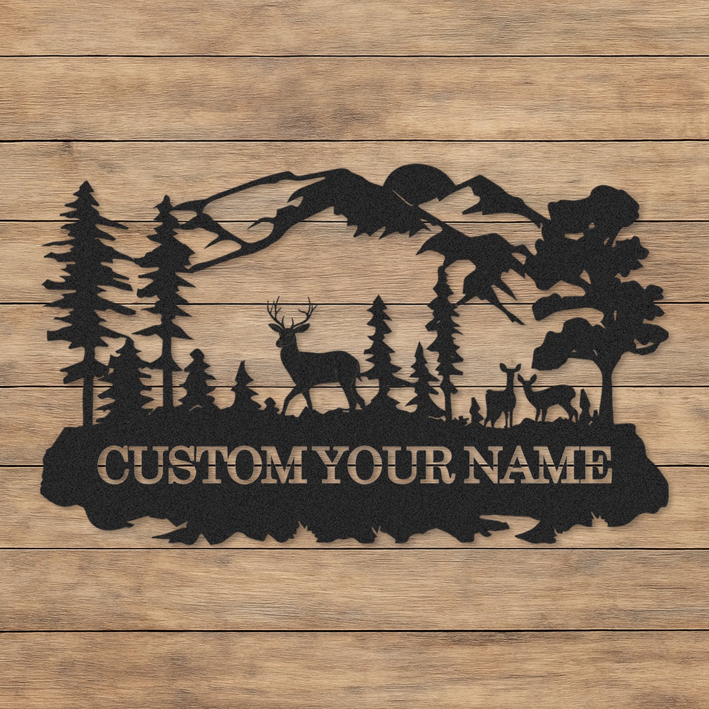 Deer Scene Custom Metal Sign, Personalized Woodland Mountain Decor for Cabin Porch or Nature Lover��s Gift