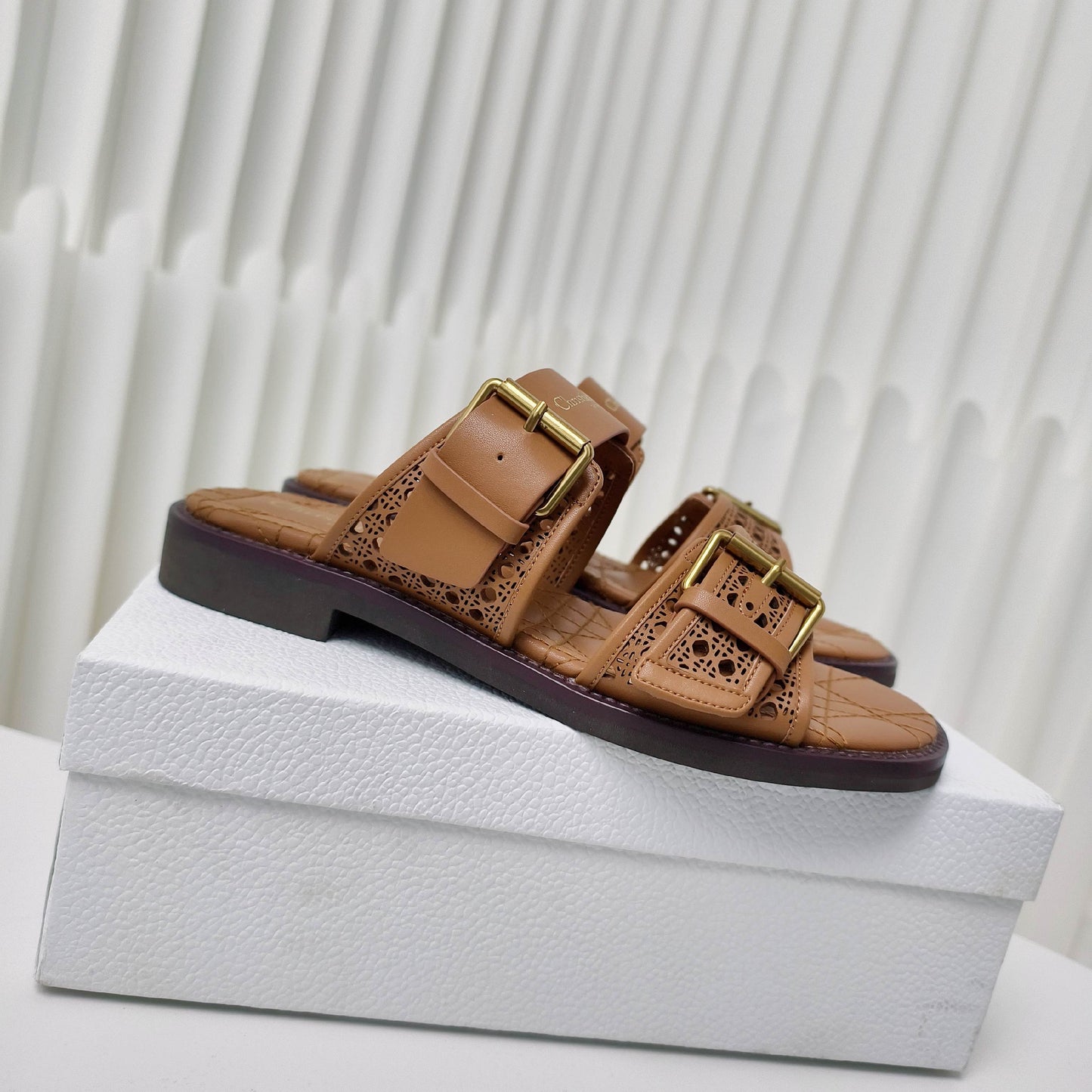 CD Cow leather cutout flat sandals 1825022816