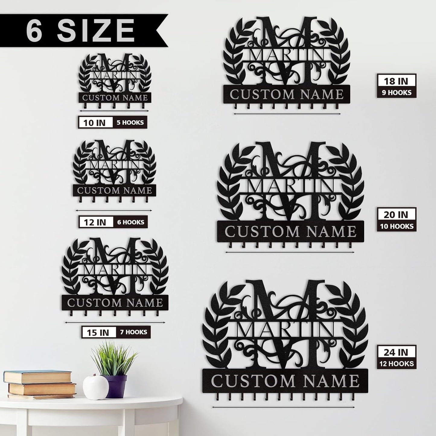 Personalized Monogram Key Hanger Custom Name Metal Wall Mount Entryway & Home Decor