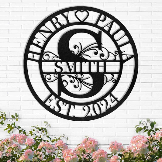 Custom Metal Family Name Sign Personalized Monogram Design for Indoor Outdoor Decor Wedding Housewarming Gift