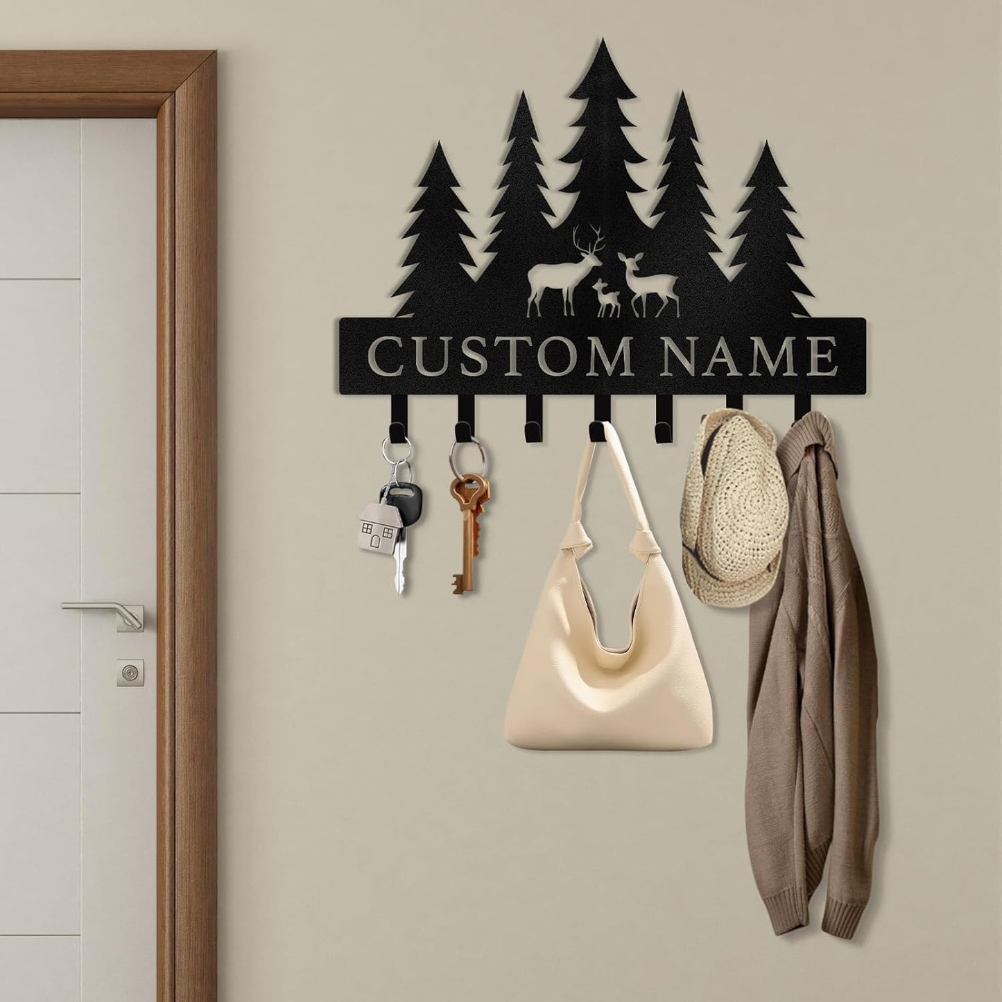Personalized Polar Bear Key Holder on Wall, Custom Name Key Hanger