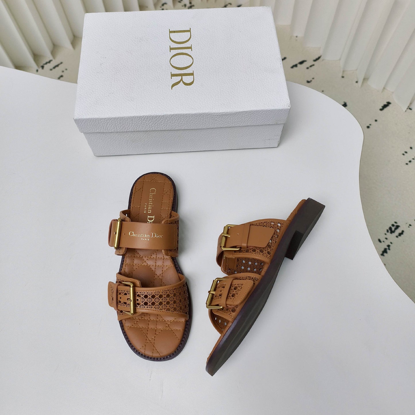 CD Cow leather cutout flat sandals 1825022816