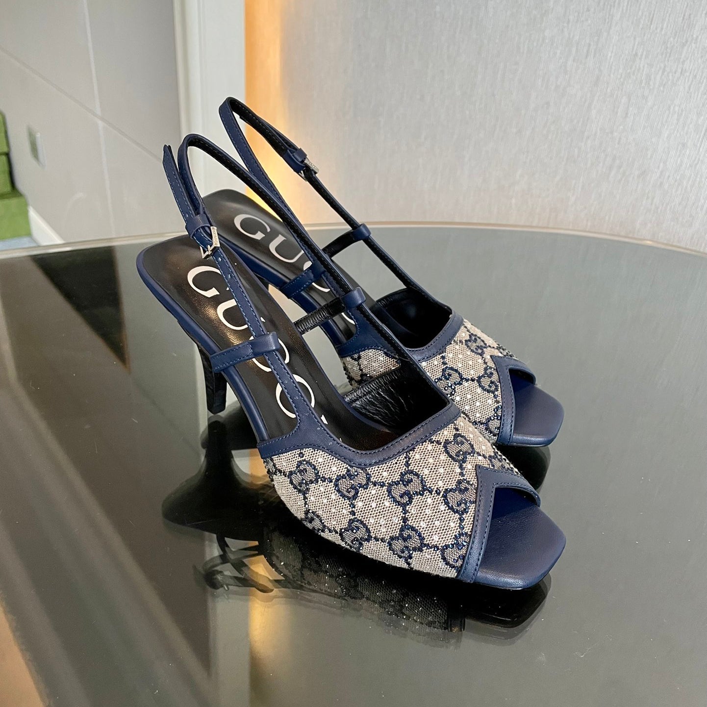 New G logo mesh rhinestone high-heeled sandals XC16060702