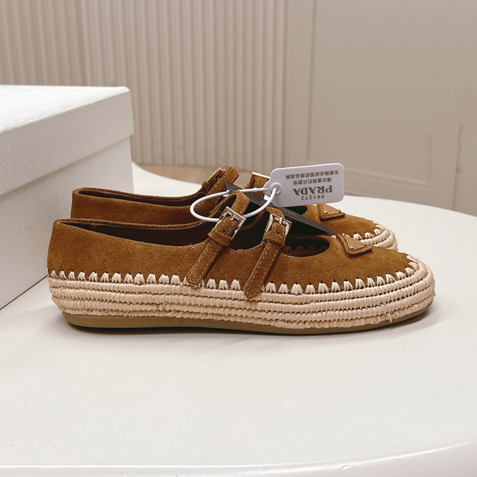 Raffia Straw Mary Jane Flat Single Shoes 1025051503