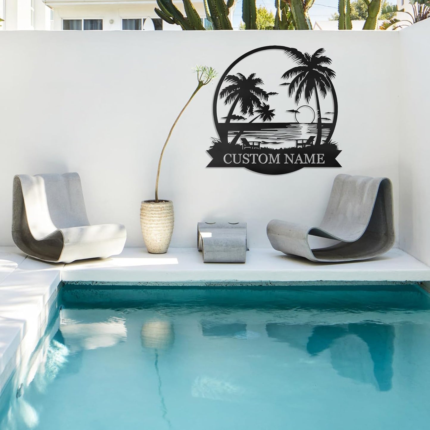 Personalized Metal Palm Trees Wall Art, Custom Metal Name Sign, Palm Tree Yard Decor, Beach Signs Outdoor Wall Decor