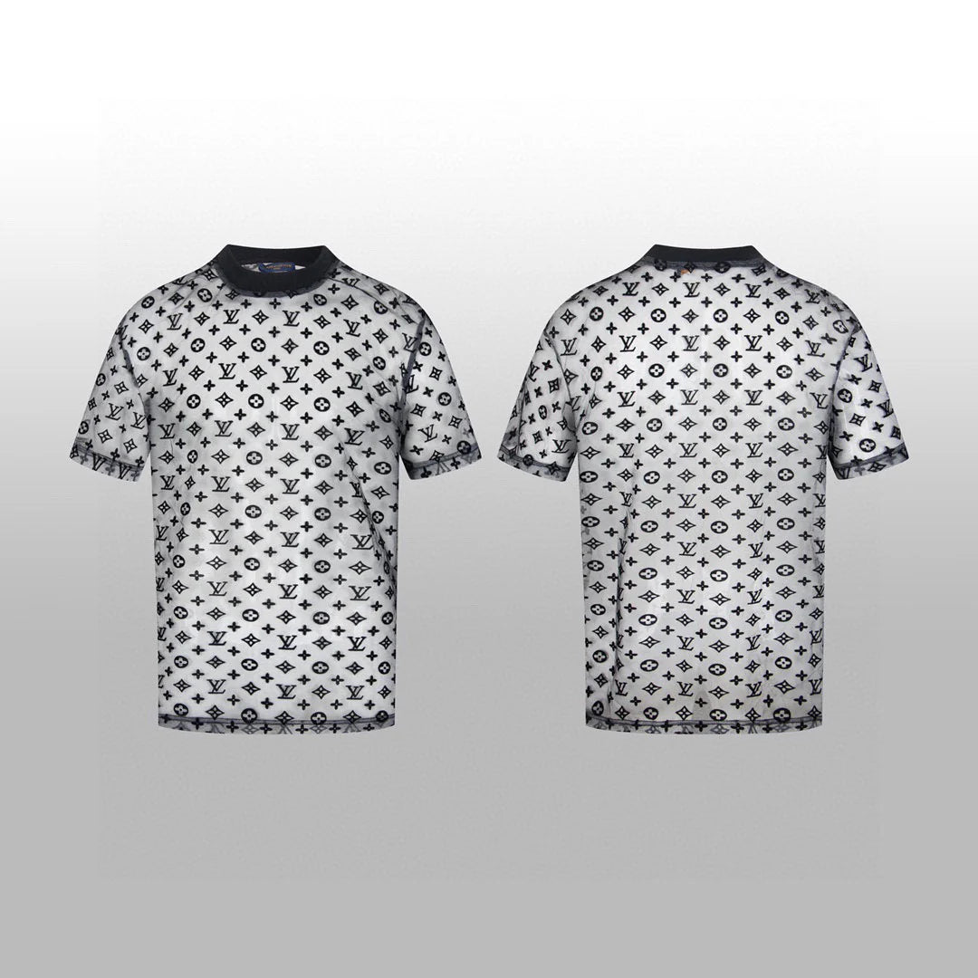 New Short Sleeve Tshirt Overlapping Black and White Mesh 1025051617