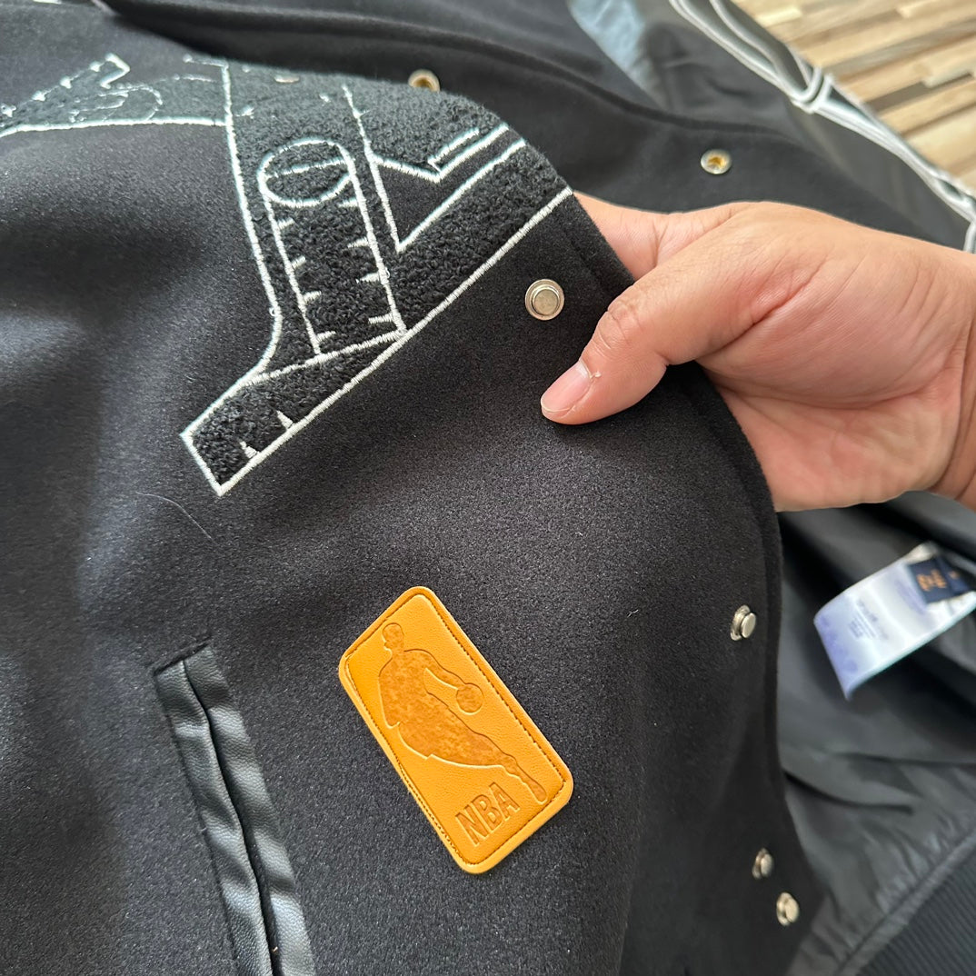 Embroidered leather sleeve baseball jacket XC0823102608