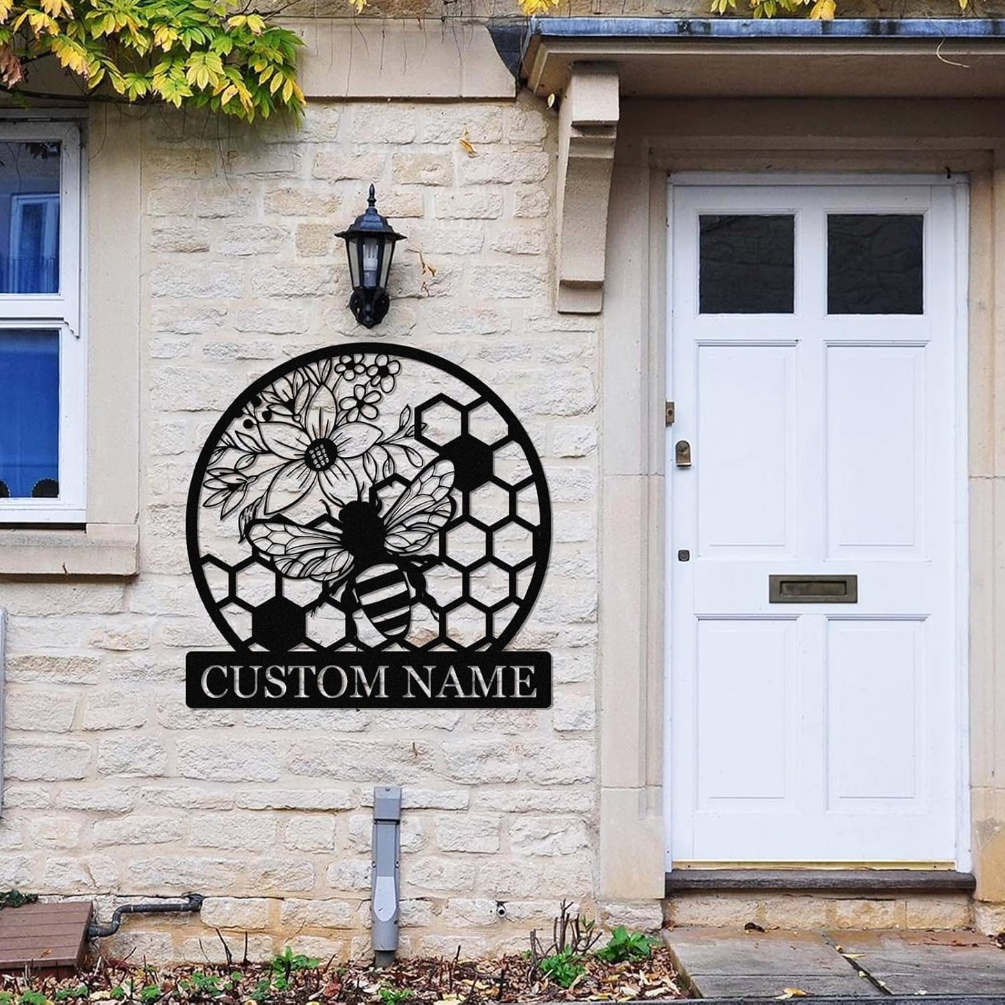 Custom Bee Iron Sign - Personalized Metal Wall Decor for Garden