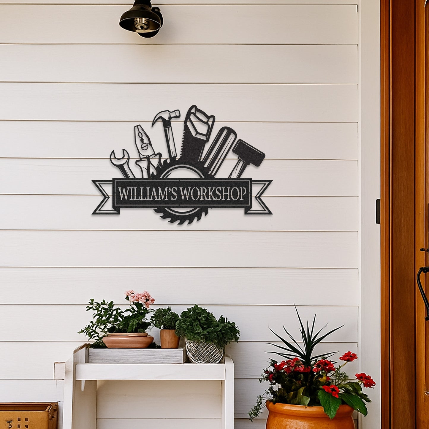 Custom William's Workshop Metal Sign with Tools, Personalized Metal Garage Decor for Dad, Grandpa or Him, Great Gift for Father��s Day or Birthday