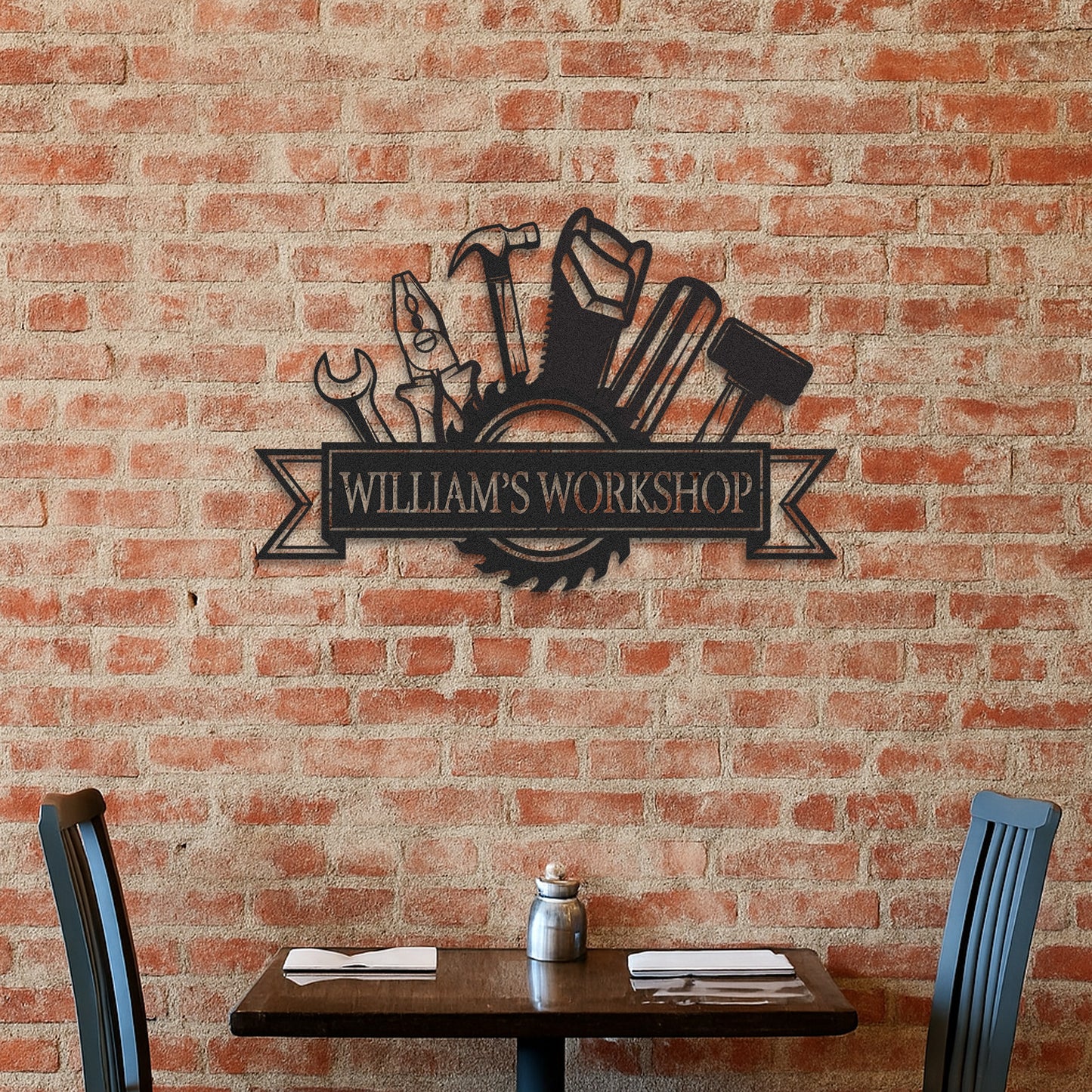 Custom William's Workshop Metal Sign with Tools, Personalized Metal Garage Decor for Dad, Grandpa or Him, Great Gift for Father��s Day or Birthday