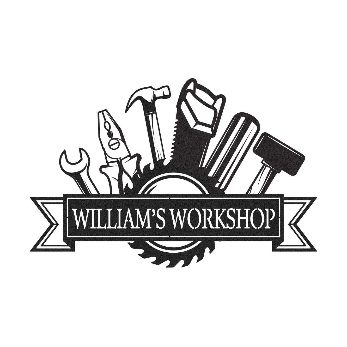 Custom William's Workshop Metal Sign with Tools, Personalized Metal Garage Decor for Dad, Grandpa or Him, Great Gift for Father��s Day or Birthday