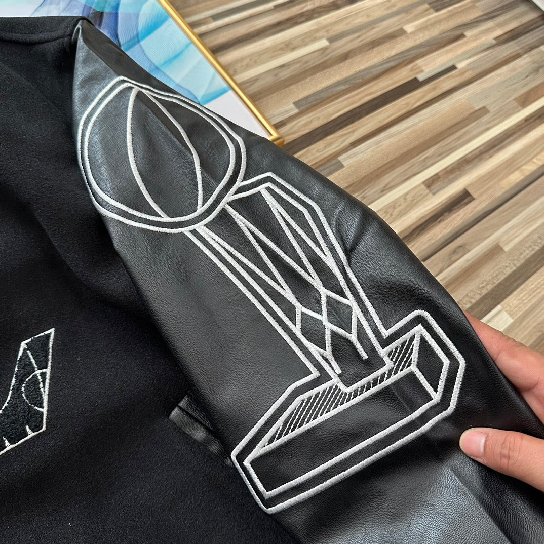 Embroidered leather sleeve baseball jacket XC0823102608