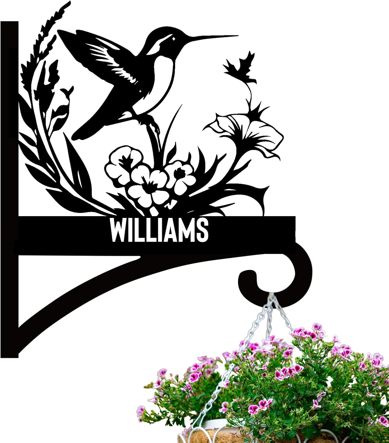 Personalized Iron Hanging Plant Bracket, Customizable Decorative Wall Plant Hanger Indoor Outdoor, Custom Name Bird Feeder Hook, Anti Rust Metal Hook for Wind Chimes Lantern