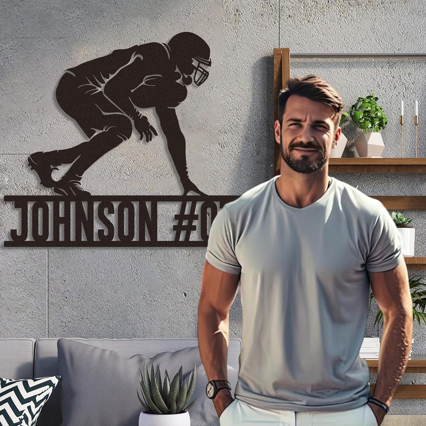 Custom Kneeling Football Player Metal Sign with Name & Number, Personalized Sports Wall Art for Boys Room or Athlete Tribute Gift