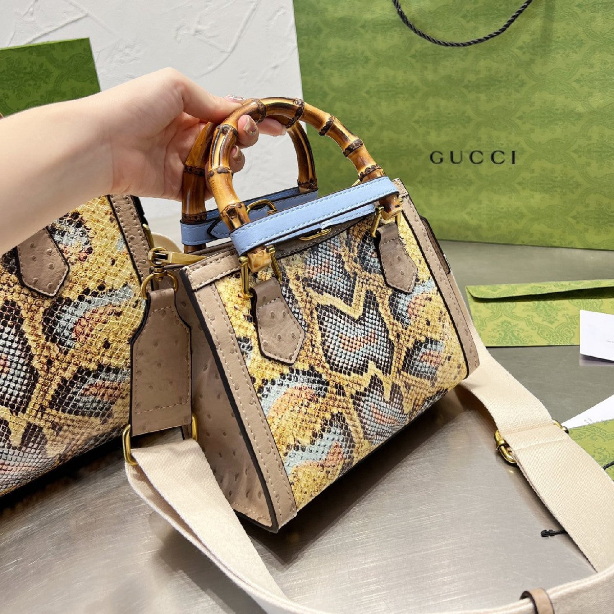 Python Tote Bag With Bamboo Handles