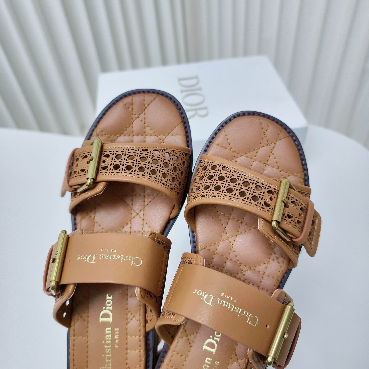 CD Cow leather cutout flat sandals 1825022816