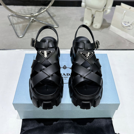 PRD triangle buckle sawtooth Roman woven platform rubber sandals 1824071010