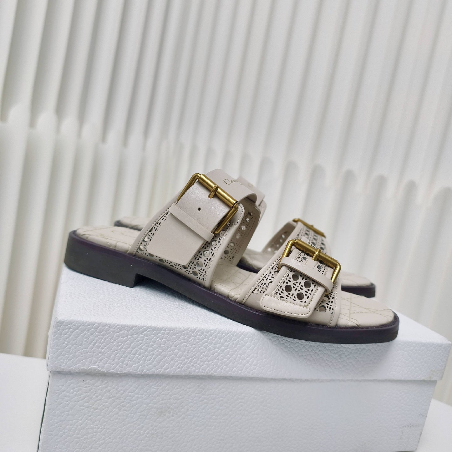 CD Cow leather cutout flat sandals 1825022816