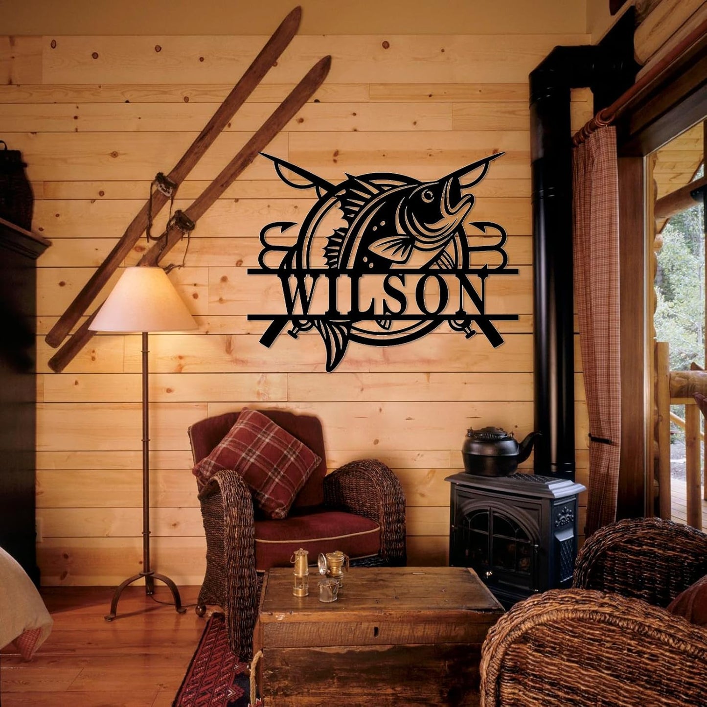 Personalized Bass & Hook Metal Sign, Handcrafted Fishing Wall Art for Anglers