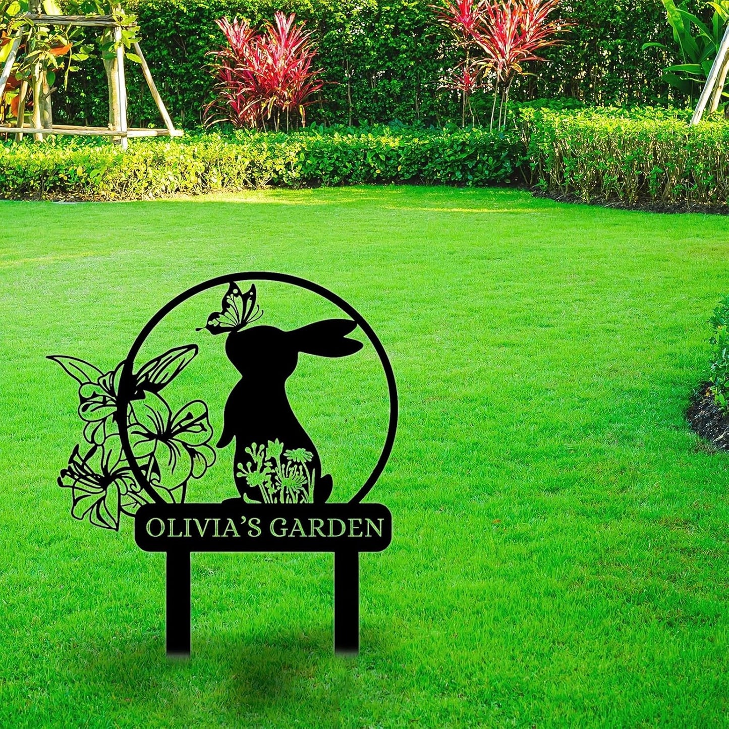 Custom Rabbit Garden Sign, Personalized Outdoor Metal Yard Sign for Gardeners or Lawn Decor