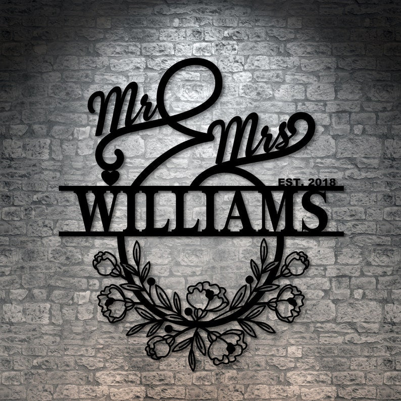 Personalized Mr And Mrs Metal Sign Customizable Family Name For Wall Decor Gift